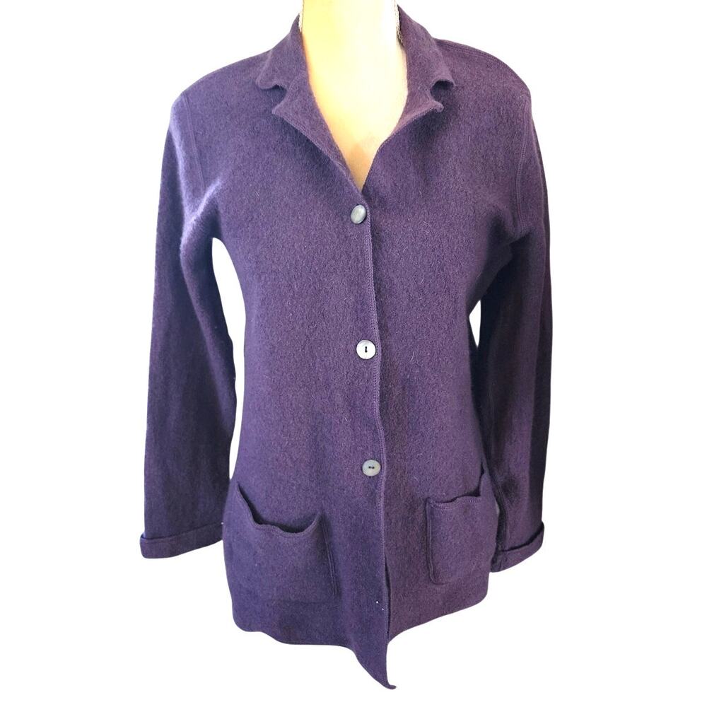 Vintage Charter Club Purple Oster Button Down Wool Cardigan Sweater Shacket XL